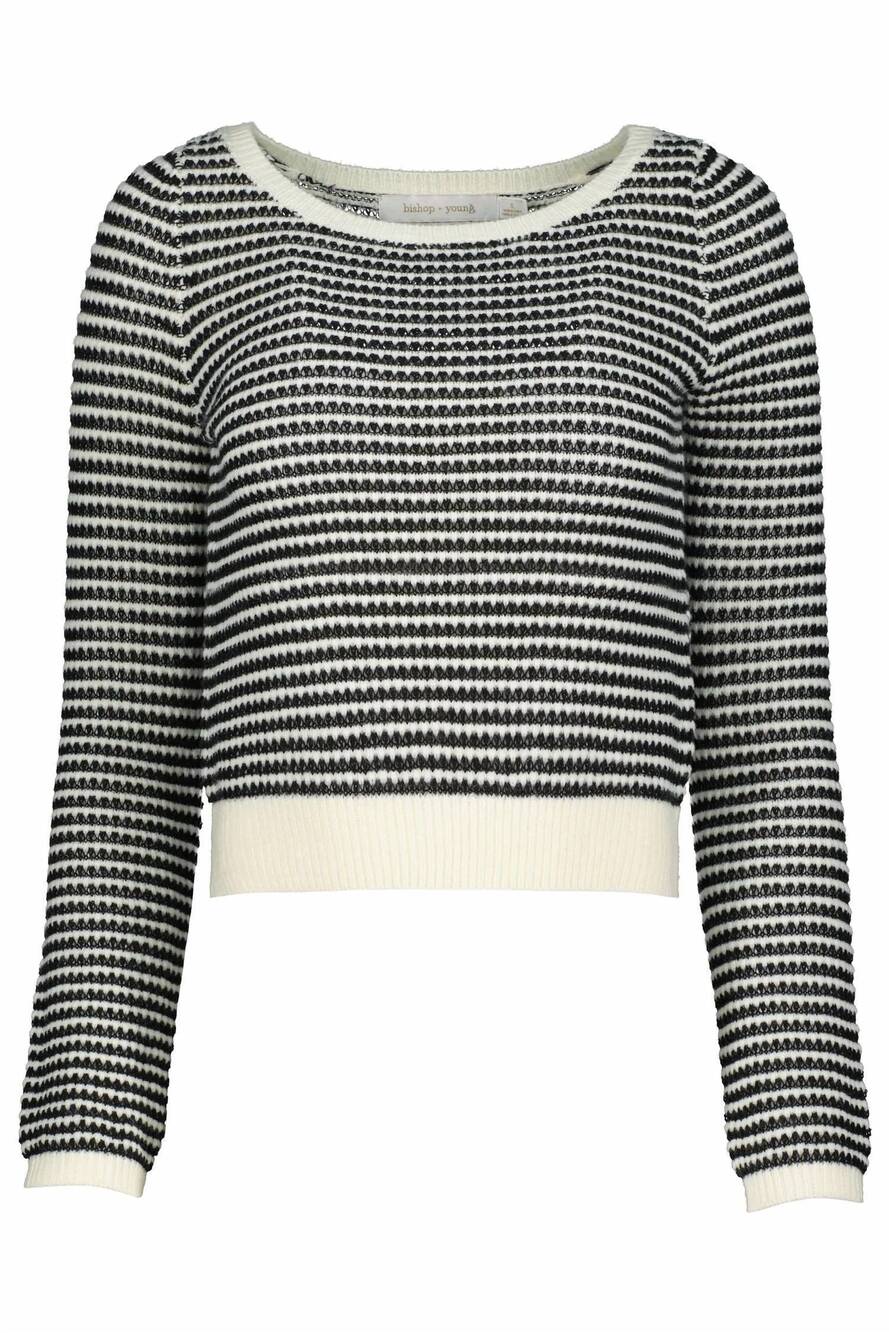 NEW BISHOP + YOUNG women's archer pullover sweater in black stripe